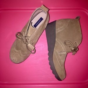 Lands End Suede Women Wedge Booties Size 6.5